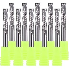 10 قطع من رؤوس التوجيه الحلزونية من الكربيد 3.175/4/5/6/8/10 مم لأعلى ولأسفل مطحنة نهاية لقم الضغط 2 مزمار لأعمال النجارة من الكربيد لطحن النقش (10 × 42 × 90 لتر) in Kuwait