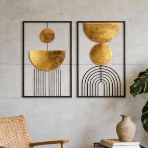 Oakrain Home Decor Metal Wall Mirror with Multi Circle Plates, Large Modern Wall Art Sculpture Decor for Living Room, Office, Bedroom, 45.3 X 1.9 X 21.6 Inches, Gold in Kuwait