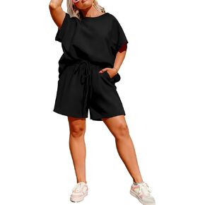 TOPSRANI Casual Lounge Sets for Women 2 Piece Outfits Short Sleeve Sweatsuits Tracksuit Summer Loose Shorts with Pockets in Kuwait