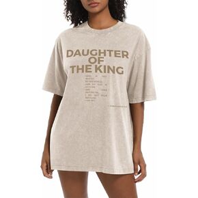 Christian Oversized Shirts for Women Daughter of The King Shirt Bible Verse Graphic Tees Religious Acid Wash Tshirt in Saudi Arabia