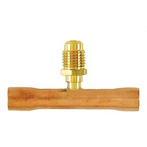 C&D CD8438 tee with 1/4" m. Flare Access on 3/8" Copper Tube, swaged at Each end for 3/8" OD Tube, CD2250 Brass Wrench Cap and Valve core in Kuwait