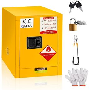 16 Gal Flammable Safety Cabinet, 23 x 18 x 18 Inch Galvanized Steel Flammable Liquid Storage Cabinet for Commercial Industrial and Home Use, Adjustable Shelf Fire Cabinet, Yellow in Saudi Arabia