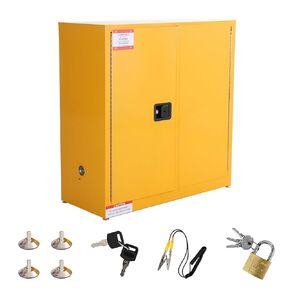 30 Gal Flammable Safety Cabinet, 43" x 18" x 44" Galvanized Steel Flammable Liquid Storage Cabinet with 2 Adjustable Shelves 2 Manual Doors for Industrial Use, Yellow in Kuwait