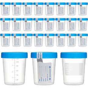 30 قطعة من أكواب العينات للاستعمال مرة واحدة بسعة 4 أونصة لاختبار البراز البول مع أغطية لولبية مانعة للتسرب وملصقات أغطية زرقاء in Kuwait