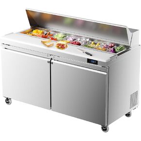 طاولة إعداد سلطة ساندويتش الثلاجة التجارية Coolake مقاس 60 بوصة، وثلاجة ساندويتش ببابين مع مقالي 16 GN 1/6، وثلاجة تبريد بمروحة مضادة للمطعم، ETL DOE in Kuwait