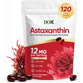 Astaxanthin 12mg, Premium astaxanthin Supplements, Fresh Microalgae Source, Natural Antioxidant Supplement for Eye, Joint, Skin Health, Natural Tanning, Non-GMO & No Gluten, 120 Softgels in Kuwait