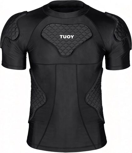 Men's Padded Compression Shirt Protective Gear with Chest Rib Shoulder Back Sternum Pads | Professional Guard Padded Shirt for Adult Football Soccer Baseball Softball Paintball Rugby in Kuwait
