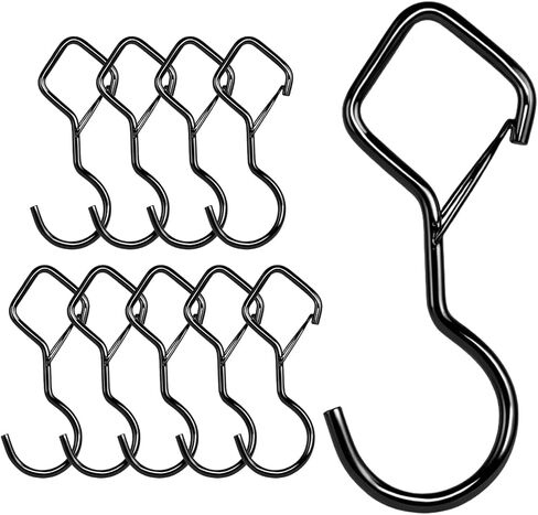 Heavy Duty S Hooks for Hanging with Lock, 4.72 Inch Metal Screw Hooks for Plants, Kitchen Utensils, Bags, Towels, and Outdoor Storage, Plant Hangers and Hanging Hooks (Black, 20 pcs) in Saudi Arabia