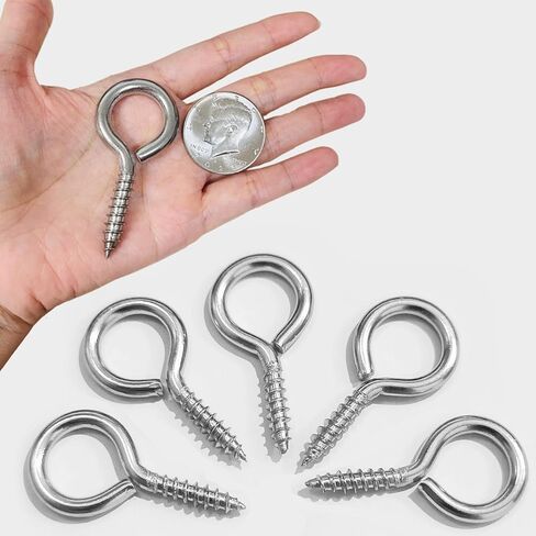 Walilea M6 x 2.5 بوصة 304 براغي عين من الفولاذ المقاوم للصدأ، خطافات عين بسعة 200 رطل، شديدة التحمل للتعليق في الأماكن المغلقة/الخارجية (20) in Kuwait