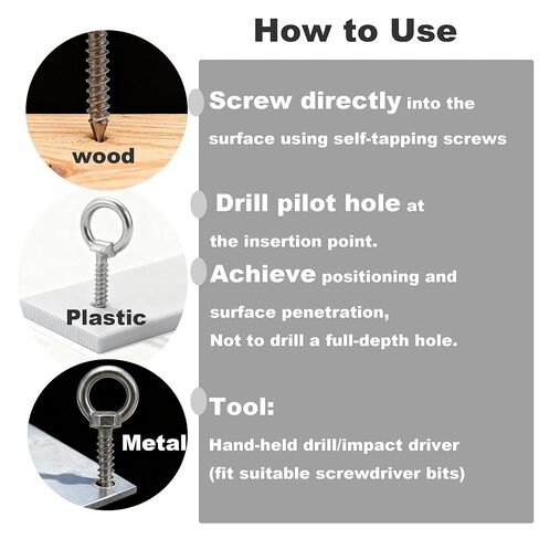 Self Tapping EyeBolts Stainless Eye Screws M5x30mm(1.2") Long Hooks for Hanging,6 PCS in Kuwait