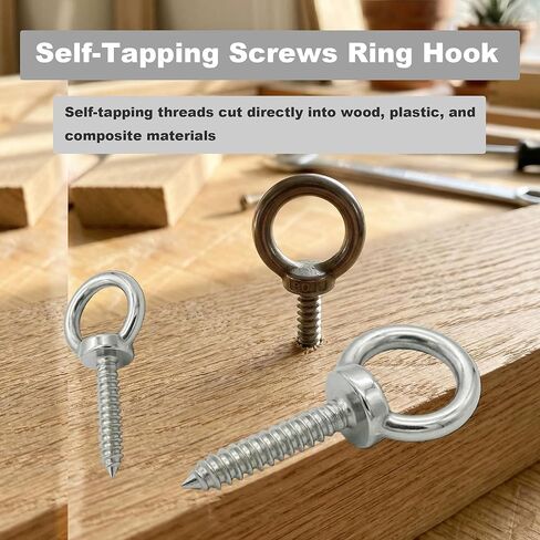 Self Tapping EyeBolts Stainless Eye Screws M5x30mm(1.2") Long Hooks for Hanging,6 PCS in Kuwait