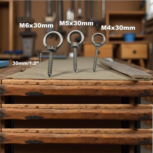Self Tapping EyeBolts Stainless Eye Screws M5x30mm(1.2") Long Hooks for Hanging,6 PCS in Kuwait