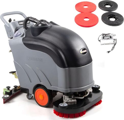 SUNMAX 28" Commercial Floor Scrubber Machine, 14.5-gal Tank, Dual Brushes and Sourcing Pads, Self-Propelled Floor Cleaner with Traction Drive in Kuwait