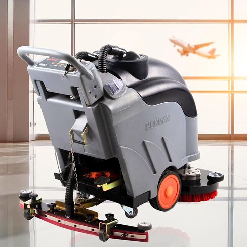 SUNMAX 28" Commercial Floor Scrubber Machine, 14.5-gal Tank, Dual Brushes and Sourcing Pads, Self-Propelled Floor Cleaner with Traction Drive in Kuwait