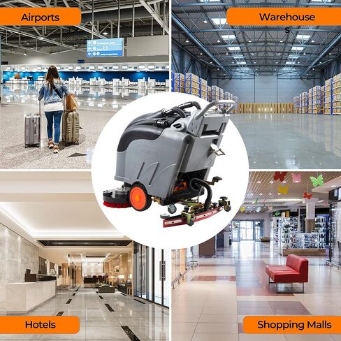 SUNMAX 28" Commercial Floor Scrubber Machine, 14.5-gal Tank, Dual Brushes and Sourcing Pads, Self-Propelled Floor Cleaner with Traction Drive in Kuwait