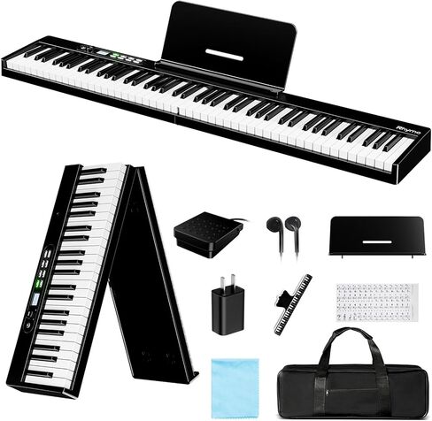 Rhymo 88 Key Semi-Weighted Folding Digital Piano, Full Size Portable Keyboard with Bluetooth MIDI, Touch Sensitive Keys, Carrying Case, Sustain Pedal & Earbuds for Adult Beginners in Kuwait