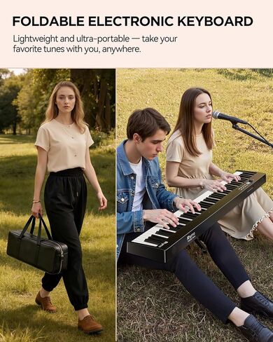 Rhymo 88 Key Semi-Weighted Folding Digital Piano, Full Size Portable Keyboard with Bluetooth MIDI, Touch Sensitive Keys, Carrying Case, Sustain Pedal & Earbuds for Adult Beginners in Kuwait