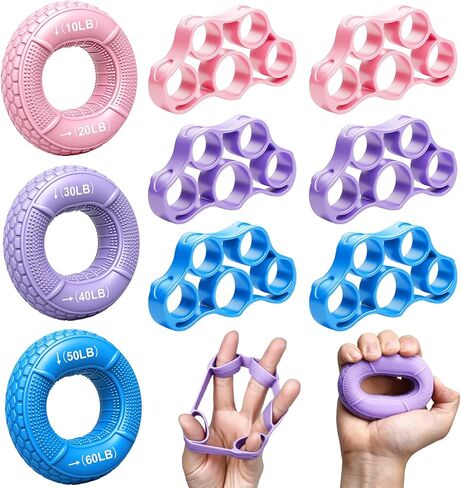 Grip Strength Trainer Kit, 3 Colors Forearm Strengthener & Hand Grip Strengthener, Finger Exerciser & Stretcher for Strength Training, Recovery & Flexibility in Kuwait