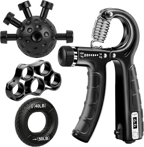 4-Pack Grip Strength Trainer Kit, Adjustable Forearm Strengthener, Black Hand Grip Strengthener Balls, Finger Exerciser & Stretcher for Strength Training, Recovery & Flexibility in Kuwait