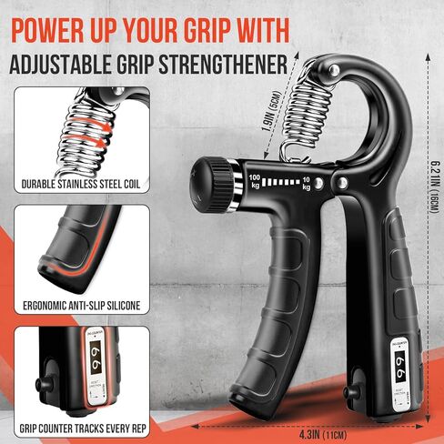 4-Pack Grip Strength Trainer Kit, Adjustable Forearm Strengthener, Black Hand Grip Strengthener Balls, Finger Exerciser & Stretcher for Strength Training, Recovery & Flexibility in Kuwait