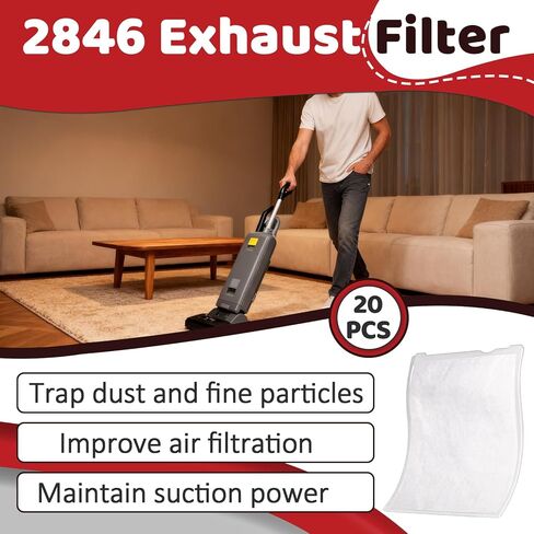 20 Pcs 2846 Exhaust Filter Compatible With Windsor S12 S15 & Sebo Essential G1 G2 Commercial Upright Vacuums, Replace 8.614-140.0, High-efficiency Filtration and Long-Lasting Performance in Kuwait