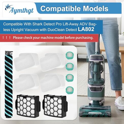 مجموعة فرشاة وفلتر LA802 لسمك القرش LA802 Detect Pro Lift-Away Duo Clean Vacuum، 1 فرشاة أسطوانة + 2 فلتر + 4 مرشحات رغوية + 4 خراطيش تحييد الرائحة، أجزاء XFFK320 XHF320 in Saudi Arabia
