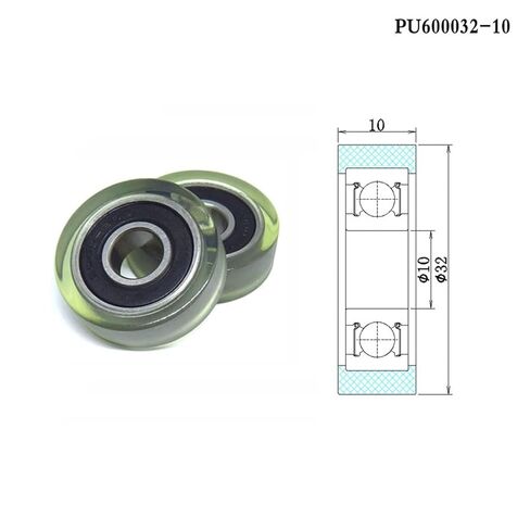 2 Pieces OD32mm PU Coated Rollers with 6000RS Bearings 10x32x10mm PU600032-10 Polyurethane Covered Display Cabinet Sliding Door Pulleys in Saudi Arabia