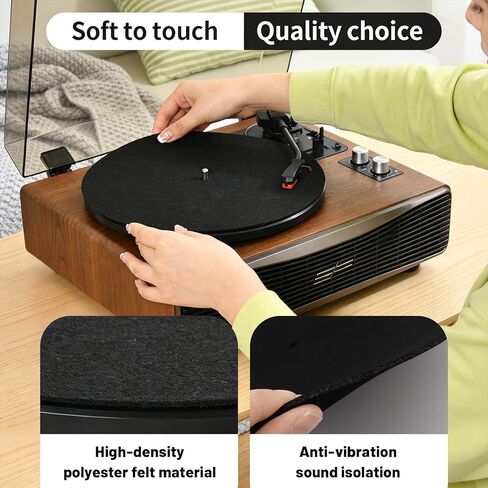 12-Inch Professional Felt Slipmat for Vinyl Record Players - 3mm High-Density Turntable Mat - Anti-Static & Vibration Dampening Pad for LP Records - Universal Fit for All 12" Platters (Black) in Saudi Arabia