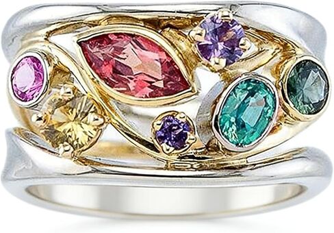 Lresjjiuj 925 Sterling Silver هندسة ملونة Moissanite Band Womens لامعة كاملة الماس قوس قزح الأحجار الكريمة حلقة متعددة الصف موجة الأبدية الاشتباك in Kuwait