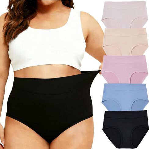 نساء زائد الحجم ملخصات داخلية عالية الخصر سراويل داخلية 5 باك XL-5XL in Kuwait