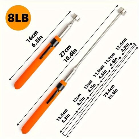 1pc Steel Magnetic Pickup Tool with Extendable Handle - Strong Suction for Efficient Metal Retrieval (Orange) in Saudi Arabia