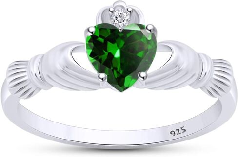 Heart Cut Simulated Birthstone & Cubic Zirconia Claddagh Ring In 14k Gold Over Sterling Silver Jewelry Wedding/Valentine's Day/Mother's Day Jewelry Gift for Mom Wife in Saudi Arabia