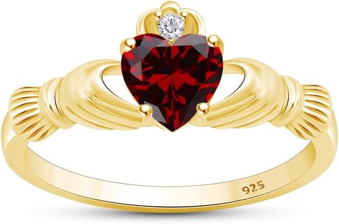 Heart Cut Simulated Birthstone & Cubic Zirconia Claddagh Ring In 14k Gold Over Sterling Silver Jewelry Wedding/Valentine's Day/Mother's Day Jewelry Gift for Mom Wife in Saudi Arabia
