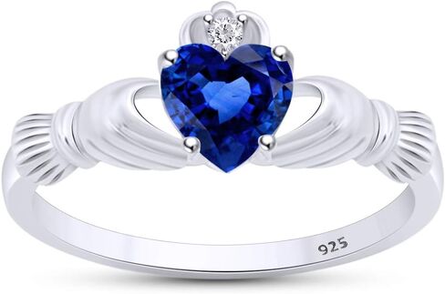 Heart Cut Simulated Birthstone & Cubic Zirconia Claddagh Ring In 14k Gold Over Sterling Silver Jewelry Wedding/Valentine's Day/Mother's Day Jewelry Gift for Mom Wife in Saudi Arabia