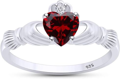 Heart Cut Simulated Birthstone & Cubic Zirconia Claddagh Ring In 14k Gold Over Sterling Silver Jewelry Wedding/Valentine's Day/Mother's Day Jewelry Gift for Mom Wife in Saudi Arabia