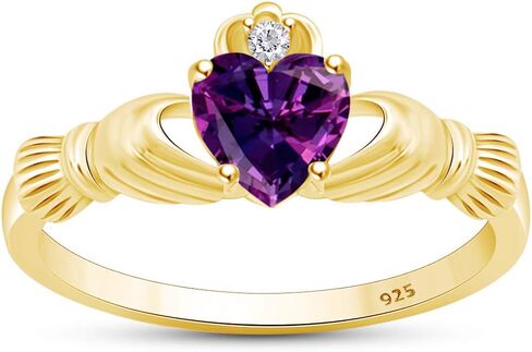 Heart Cut Simulated Birthstone & Cubic Zirconia Claddagh Ring In 14k Gold Over Sterling Silver Jewelry Wedding/Valentine's Day/Mother's Day Jewelry Gift for Mom Wife in Saudi Arabia