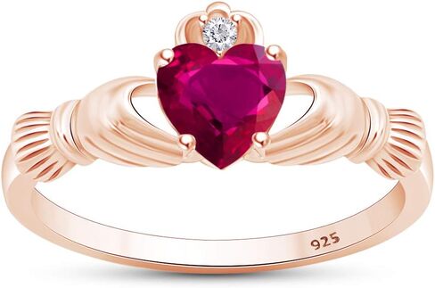 Heart Cut Simulated Birthstone & Cubic Zirconia Claddagh Ring In 14k Gold Over Sterling Silver Jewelry Wedding/Valentine's Day/Mother's Day Jewelry Gift for Mom Wife in Saudi Arabia