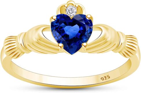 Heart Cut Simulated Birthstone & Cubic Zirconia Claddagh Ring In 14k Gold Over Sterling Silver Jewelry Wedding/Valentine's Day/Mother's Day Jewelry Gift for Mom Wife in Saudi Arabia