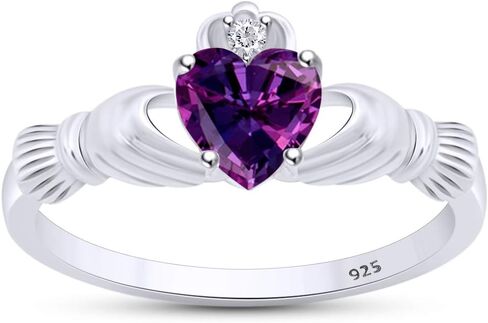 Heart Cut Simulated Birthstone & Cubic Zirconia Claddagh Ring In 14k Gold Over Sterling Silver Jewelry Wedding/Valentine's Day/Mother's Day Jewelry Gift for Mom Wife in Saudi Arabia