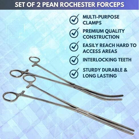 Set of 2 Premium Quality 12" Rochester Pean Hemostat Forceps Straight & Curved Clamps Three Locking Positions Made of Stainless Steel with Full Serrated Jaws in Saudi Arabia