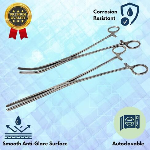 Set of 2 Premium Quality 12" Rochester Pean Hemostat Forceps Straight & Curved Clamps Three Locking Positions Made of Stainless Steel with Full Serrated Jaws in Saudi Arabia
