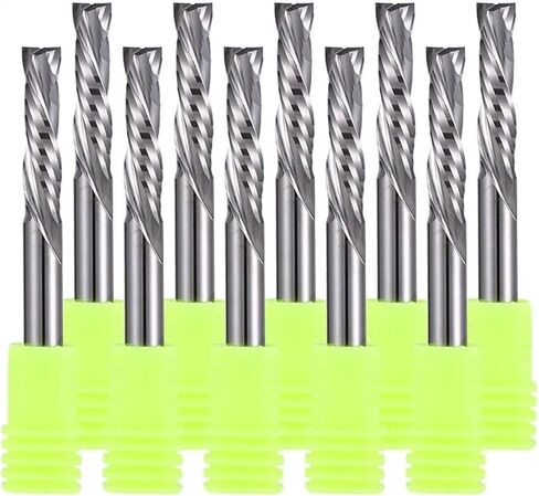 10 قطع من رؤوس التوجيه الحلزونية من الكربيد 3.175/4/5/6/8/10 مم لأعلى ولأسفل مطحنة نهاية لقم الضغط 2 مزمار لأعمال النجارة من الكربيد لطحن النقش (10 × 42 × 90 لتر) in Kuwait
