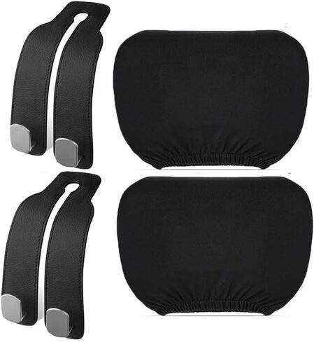 2pcs Universal Car Headrest Cover with Quick-Release Car Keychain, Soft Washable Dirt-Proof Car Head Rest Protector Reusable Flexible Vehicle Accessories for Most Vans Trucks (Black) in Kuwait