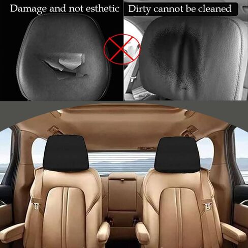 2pcs Universal Car Headrest Cover with Quick-Release Car Keychain, Soft Washable Dirt-Proof Car Head Rest Protector Reusable Flexible Vehicle Accessories for Most Vans Trucks (Black) in Kuwait