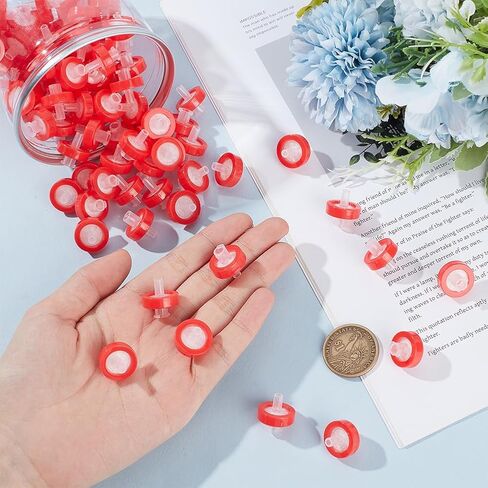 OLYCRAFT 100Pcs Red Syringe Filters Hydrophobic PTFE Membrane 17mm Diameter Lab PTFE Membrane PTFE Hydrophobic 0.22um Membranes Non-Sterile HPLC and GC Needle Filter for Spotting Lab Supplies in Saudi Arabia