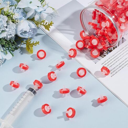 OLYCRAFT 100Pcs Red Syringe Filters Hydrophobic PTFE Membrane 17mm Diameter Lab PTFE Membrane PTFE Hydrophobic 0.22um Membranes Non-Sterile HPLC and GC Needle Filter for Spotting Lab Supplies in Saudi Arabia