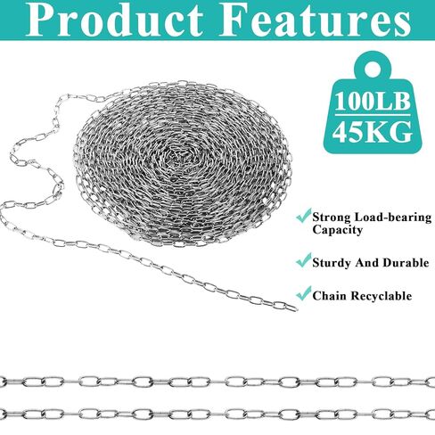 50ft Stainless Steel Chain - 1/12" Metal Hanging Jack Chain - Utility Chains Link for Home, Outdoor, Camping, Bird Feeders, Dog Leashes, Overhead Lights, Flowerpots(2mm*15m) in Kuwait