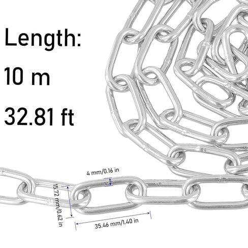 KINJOEK Stainless Steel Link Chain, 5/32 Inch x 32.8 Feet Heavy Duty Metal Proof Coil Chain, Silver Hanging Loop Chains for Guardrail, Lifting Chain in Kuwait