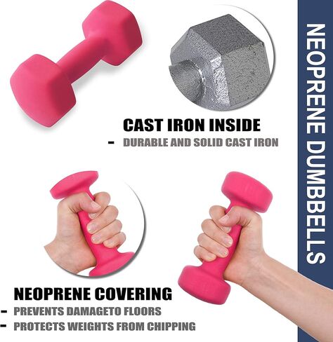 معدات الصالة الرياضية المنزلية من Balelinko، تدريبات القوة، فقدان الوزن، البيلاتيس، أوزان اليوغا، مجموعات أوزان مجانية للنساء والرجال وكبار السن والشباب، 5 رطل وردي، زوج in Kuwait