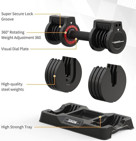 SKOK 25/55 lbs Pair Adjustable Dumbbells Set, Adjustable Weights Dumbbells Set for Men and Women with Anti-Slip Fast Adjust Weight by Turning Handle Dumbbell with Tray in Saudi Arabia